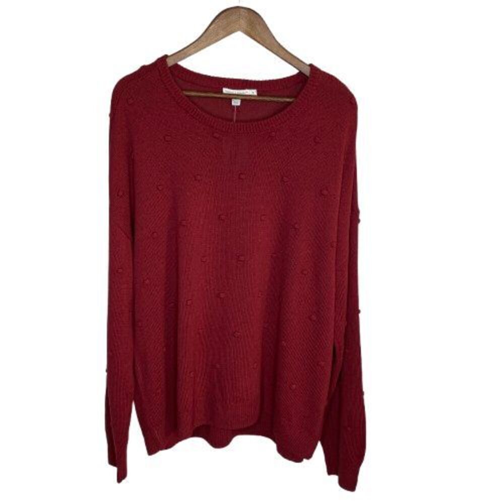 Threads 4 Thought Womens Crew Neck Bobble Sweater Size 1X Burgundy Sustainable